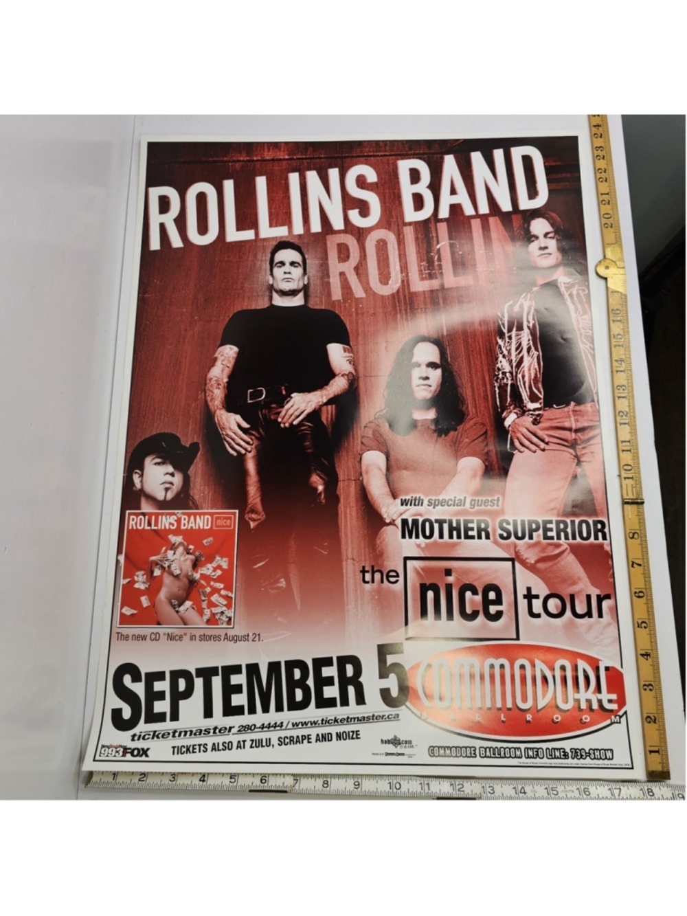 Rollins Band Nice Tour Poster Commodore Ballroom Sept 5 Vancouver Music Canada